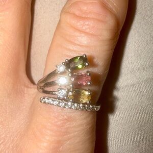 Natural Multi-Color Tourmaline Ring — Sterling Silver